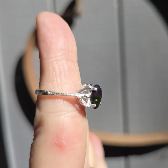 Black Opal.4k sterling & white gold solitaire ring sz6 - Picture 5 of 8